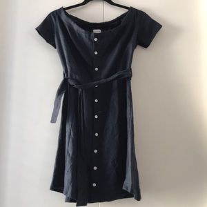 Navy blue off the shoulder, button up dress